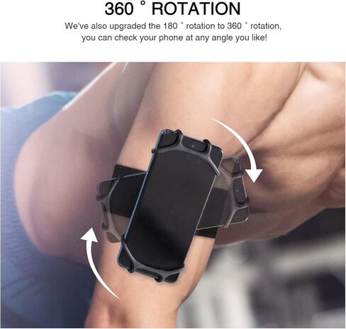 حزام يد للجري من MOGALY قابل للدوران 360 درجة، حامل هاتف للركض 3 في 1، حامل هاتف رياضي للدراجة، يناسب جميع الهواتف الذكية مقاس 4.7-7.3 بوصة (أسود) in Kuwait