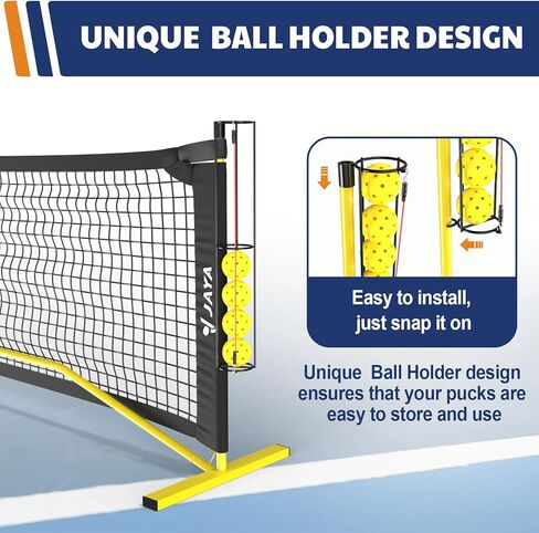 JAYA Portable Pickleball Net with Unique Ball Holder, IPF Standard 22FT, Steady Metal Frame, Easy Setup, Suitable for Driveways and Backyards in Saudi Arabia