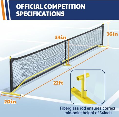 JAYA Portable Pickleball Net with Unique Ball Holder, IPF Standard 22FT, Steady Metal Frame, Easy Setup, Suitable for Driveways and Backyards in Saudi Arabia
