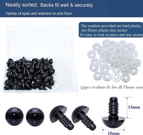 100Pcs Safety Eyes and Secure Washers for Amigurumi Crochet - Thalinfayi 15mm Blue Plastic Safety Eyes Crochet Craft Eyes for Amigurumi, Crafts, Crochet Doll DIY Making Supplies in Saudi Arabia