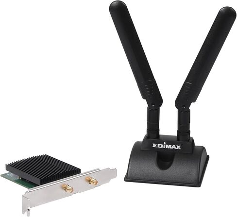 Edimax AX3000 Wi-Fi 6 802.11ax Dual Band + Bluetooth 5.0 PCI Express محول لاسلكي مع هوائي خارجي، يصل إلى 3000 ميجابت في الثانية، دعم WPA3 + OFDMA + MU-MIMO، يدعم Windows & Linux، EW-7833AXP in Kuwait