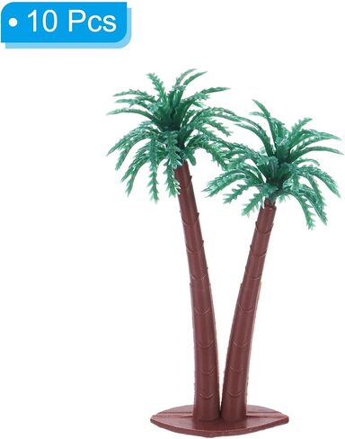 PATIKIL 2.6" Miniature Plastic Coconut Palm Tree, 10 Pack Mini Tree Decor Micro Plant Model for DIY Beach Landscape Prop Decoration, Dark Green in Saudi Arabia