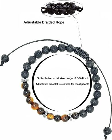 Morse Code Bracelet Triple Protection Bracelet for Women Men,Adjustable Handmade Tiger Eye Stone Hematite and Lava Stone Bracelet,Unique Gifts For Sons and Daughters (6mm, Good Luck) in Kuwait