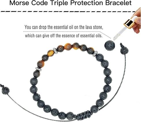 Morse Code Bracelet Triple Protection Bracelet for Women Men,Adjustable Handmade Tiger Eye Stone Hematite and Lava Stone Bracelet,Unique Gifts For Sons and Daughters (6mm, Good Luck) in Kuwait
