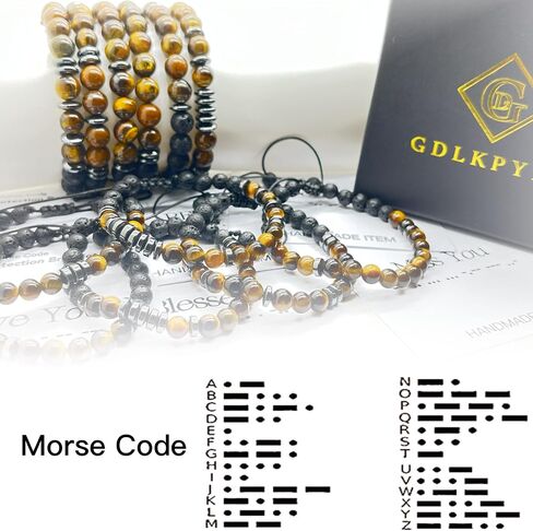 Morse Code Bracelet Triple Protection Bracelet for Women Men,Adjustable Handmade Tiger Eye Stone Hematite and Lava Stone Bracelet,Unique Gifts For Sons and Daughters (6mm, Good Luck) in Saudi Arabia
