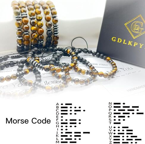 Morse Code Bracelet Triple Protection Bracelet for Women Men,Adjustable Handmade Tiger Eye Stone Hematite and Lava Stone Bracelet,Unique Gifts For Sons and Daughters (6mm, Good Luck) in Kuwait