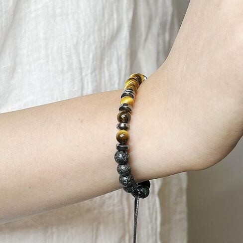 Morse Code Bracelet Triple Protection Bracelet for Women Men,Adjustable Handmade Tiger Eye Stone Hematite and Lava Stone Bracelet,Unique Gifts For Sons and Daughters (6mm, Good Luck) in Kuwait