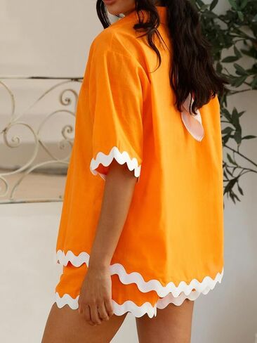 Misng Womens 2024 Summer 2 Piece Matching set Summer Beach Outfits Long Sleeve Oversized Shirts And Shorts Pajama Sets in Saudi Arabia