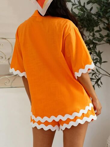 Misng Womens 2024 Summer 2 Piece Matching set Summer Beach Outfits Long Sleeve Oversized Shirts And Shorts Pajama Sets in Saudi Arabia