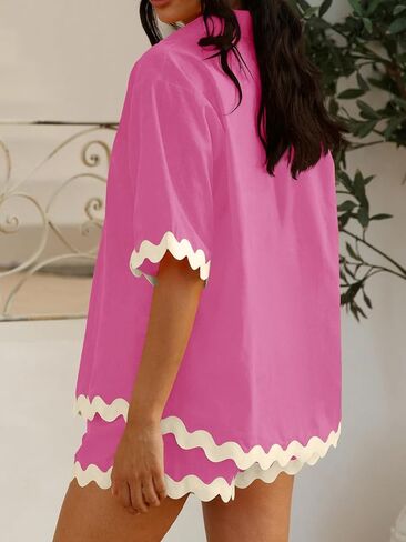 Misng Womens 2024 Summer 2 Piece Matching set Summer Beach Outfits Long Sleeve Oversized Shirts And Shorts Pajama Sets in Saudi Arabia