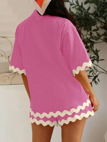 Misng Womens 2024 Summer 2 Piece Matching set Summer Beach Outfits Long Sleeve Oversized Shirts And Shorts Pajama Sets in Saudi Arabia