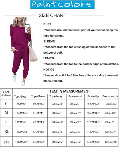 Paintcolors Women's 2 Piece Outfit Long Sleeve Crewneck Tracksuit Solid Color Sweatsuit Lounge Matching Set with Pockets in Kuwait