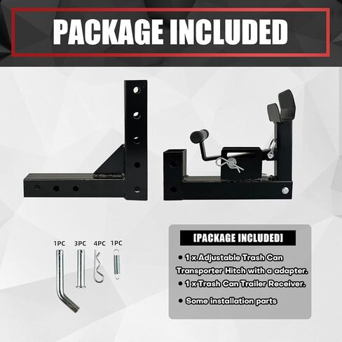 VIAGL قابل للتعديل سلة المهملات الناقل وصلة مع 2 '' وصلة استقبال محول، القمامة نقل وصلة جر يصلح للمقطورات والشاحنات والسيارات وعربة الغولف، مركبة، يمكن القمامة متعهد سحب عقبة الناقل in Kuwait