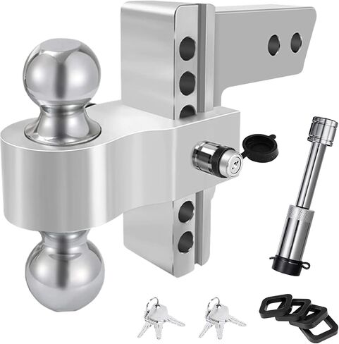 وصلة وصلة مقطورة قابلة للتعديل مقاس 2.5 بوصة (وصلة وصلة مقطورة 2 بوصة × 2 5/16 بوصة) كرة مزدوجة من الفولاذ المقاوم للصدأ تناسب مستقبل المقطورة 2.5 بوصة فقط، وصلة ربط ألومنيوم قطرة/ارتفاع 6 بوصة، 10000 رطل GTW للشاحنة الثقيلة in Kuwait