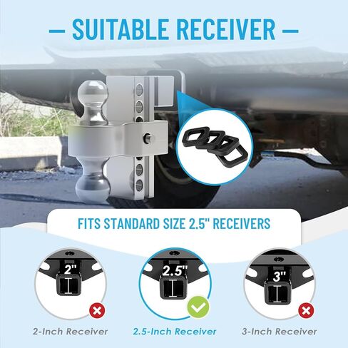 وصلة وصلة مقطورة قابلة للتعديل مقاس 2.5 بوصة (وصلة وصلة مقطورة 2 بوصة × 2 5/16 بوصة) كرة مزدوجة من الفولاذ المقاوم للصدأ تناسب مستقبل المقطورة 2.5 بوصة فقط، وصلة ربط ألومنيوم قطرة/ارتفاع 6 بوصة، 10000 رطل GTW للشاحنة الثقيلة in Kuwait