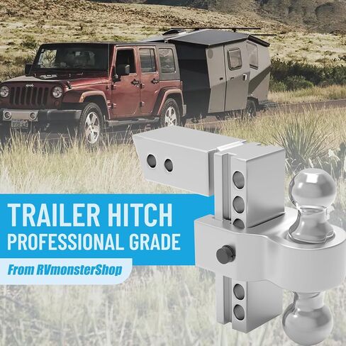 وصلة وصلة مقطورة قابلة للتعديل مقاس 2.5 بوصة (وصلة وصلة مقطورة 2 بوصة × 2 5/16 بوصة) كرة مزدوجة من الفولاذ المقاوم للصدأ تناسب مستقبل المقطورة 2.5 بوصة فقط، وصلة ربط ألومنيوم قطرة/ارتفاع 6 بوصة، 10000 رطل GTW للشاحنة الثقيلة in Kuwait