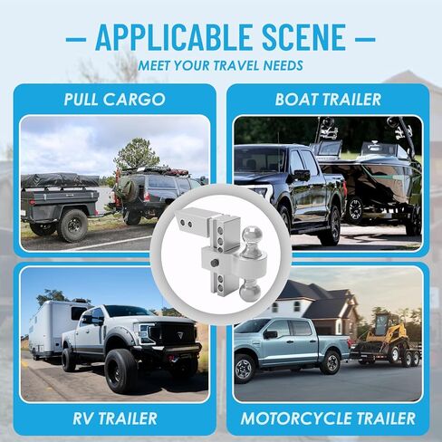 وصلة وصلة مقطورة قابلة للتعديل مقاس 2.5 بوصة (وصلة وصلة مقطورة 2 بوصة × 2 5/16 بوصة) كرة مزدوجة من الفولاذ المقاوم للصدأ تناسب مستقبل المقطورة 2.5 بوصة فقط، وصلة ربط ألومنيوم قطرة/ارتفاع 6 بوصة، 10000 رطل GTW للشاحنة الثقيلة in Kuwait