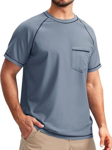 Runcati Mens Short Sleeve Swim Shirts Rash Guard UPF 50+ UV Sun Protection Beach Fishing Quick Dry T-Shirt in Saudi Arabia