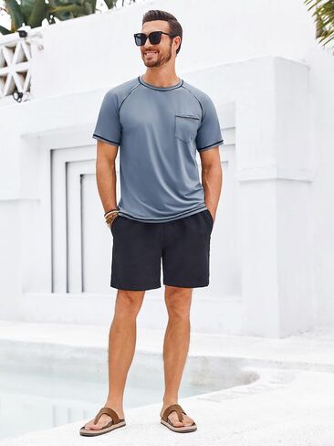 Runcati Mens Short Sleeve Swim Shirts Rash Guard UPF 50+ UV Sun Protection Beach Fishing Quick Dry T-Shirt in Saudi Arabia