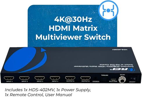 OREI Quad Multi HDMI Viewer 4 in 2 Out, HDMI Matrix Switcher 4 Ports Seamless Switching and IR Remote Supports 4K PIP PS5/PC/DVD/Security Camera, HDMI Switch RS-232 Optical Out - HDS-402MV in Saudi Arabia