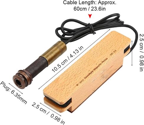 Wood Guitar Pickup, Portable Closed Guitar Pickup Wooden Passive Magnetic External Pickup 6.35mm Plug for Acoustic Folk Guitar in Saudi Arabia