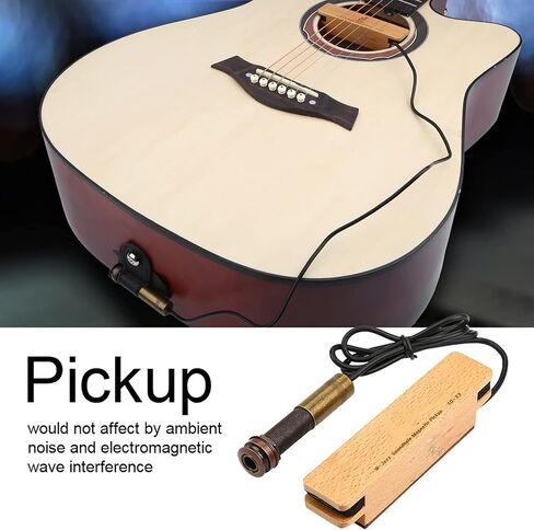 Wood Guitar Pickup, Portable Closed Guitar Pickup Wooden Passive Magnetic External Pickup 6.35mm Plug for Acoustic Folk Guitar in Saudi Arabia