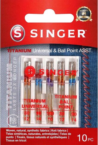 SINGER Universal Regular & Ball Point Titanium Sewing Machine Needles, Sizes 80/12, 90/14, 100/16-10 Count in Saudi Arabia
