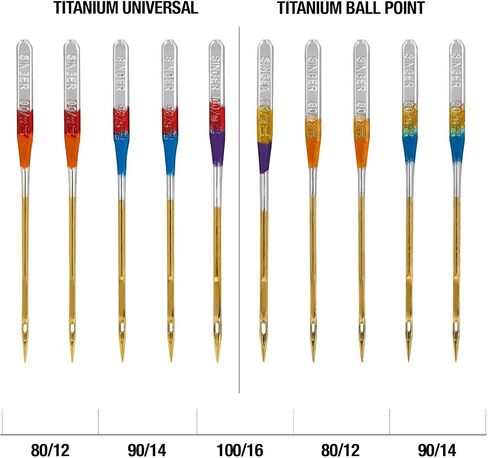 SINGER Universal Regular & Ball Point Titanium Sewing Machine Needles, Sizes 80/12, 90/14, 100/16-10 Count in Saudi Arabia