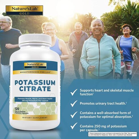 Nature's Lab Gold Potassium Citrate - Nerve, Muscle and Heart Health Support - 250mg Potassium Citrate - 120 Capsules (120 Day Supply) in Saudi Arabia