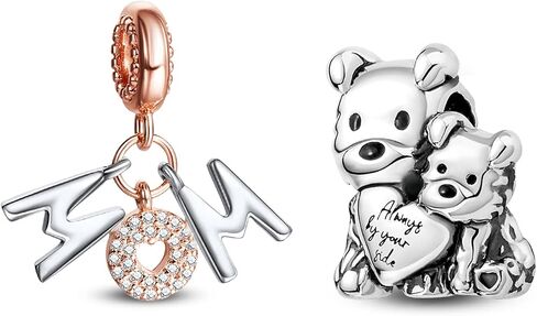 Doyafer Rose Gold Mom Charms Pendant for Women Bracelets Necklace Lovely Bear Beads Gift for Mom （ pack of 2） in Saudi Arabia