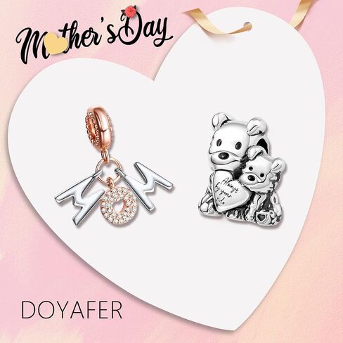Doyafer Rose Gold Mom Charms Pendant for Women Bracelets Necklace Lovely Bear Beads Gift for Mom （ pack of 2） in Saudi Arabia