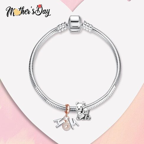 Doyafer Rose Gold Mom Charms Pendant for Women Bracelets Necklace Lovely Bear Beads Gift for Mom （ pack of 2） in Saudi Arabia