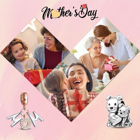 Doyafer Rose Gold Mom Charms Pendant for Women Bracelets Necklace Lovely Bear Beads Gift for Mom （ pack of 2） in Saudi Arabia