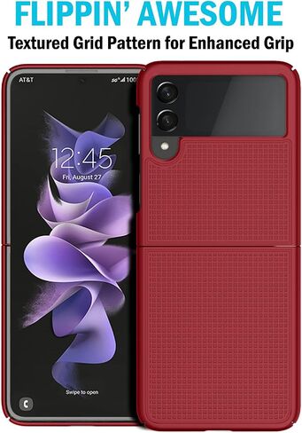 حافظة مع مشبك لهاتف Galaxy Z Flip 3 5G، هاتف Nakedcellphone [نسيج شبكي] غطاء صلب نحيف و[دوار/سقاطة] مجموعة حامل حزام الورك لهاتف Samsung Z Flip3 (SM-F711، 2021) - أسود in Kuwait