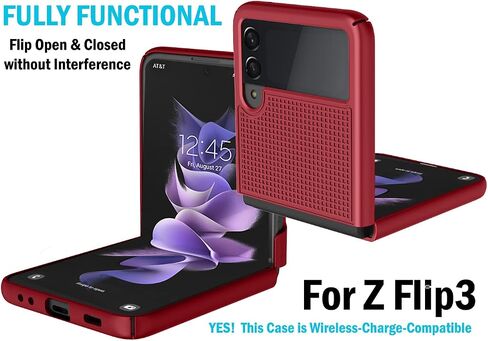 حافظة مع مشبك لهاتف Galaxy Z Flip 3 5G، هاتف Nakedcellphone [نسيج شبكي] غطاء صلب نحيف و[دوار/سقاطة] مجموعة حامل حزام الورك لهاتف Samsung Z Flip3 (SM-F711، 2021) - أسود in Kuwait
