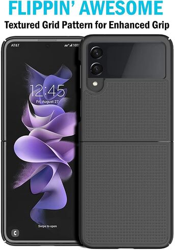 حافظة مع مشبك لهاتف Galaxy Z Flip 3 5G، هاتف Nakedcellphone [نسيج شبكي] غطاء صلب نحيف و[دوار/سقاطة] مجموعة حامل حزام الورك لهاتف Samsung Z Flip3 (SM-F711، 2021) - أسود in Kuwait