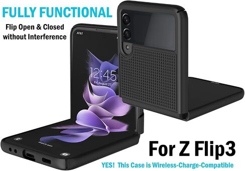 حافظة مع مشبك لهاتف Galaxy Z Flip 3 5G، هاتف Nakedcellphone [نسيج شبكي] غطاء صلب نحيف و[دوار/سقاطة] مجموعة حامل حزام الورك لهاتف Samsung Z Flip3 (SM-F711، 2021) - أسود in Kuwait