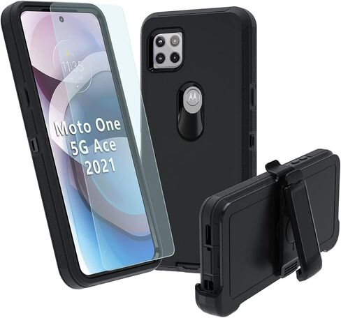 NUFR for Moto One 5G Ace Case,Motorola One 5G Ace 2021 Heavy Duty case[ with Clip], [Shockproof] [Dropproof] [Dust-Proof], Compatible with Motorola one 5G ace (Black) in Saudi Arabia