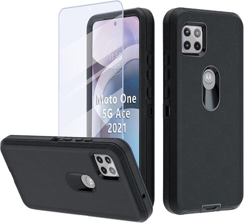 NUFR for Moto One 5G Ace Case,Motorola One 5G Ace 2021 Heavy Duty case[ with Clip], [Shockproof] [Dropproof] [Dust-Proof], Compatible with Motorola one 5G ace (Black) in Saudi Arabia