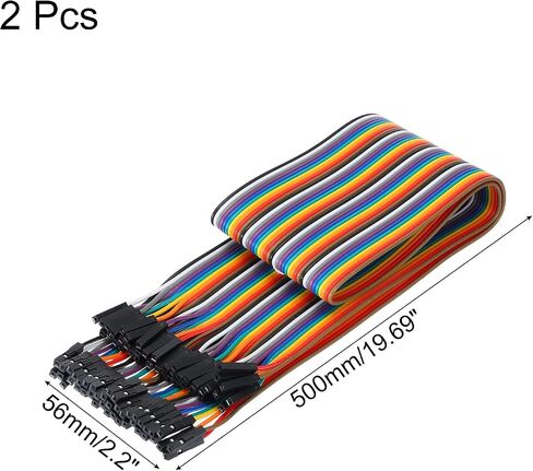 MECCANIXITY Female to Female 40Pin Breadboard Jumper Wire 2.54mm Pitch Ribbon Cable 50cm Long Electronics Breadboard Ribbon Cables for Breadboard Electronic Projects Pack of 2 in Saudi Arabia