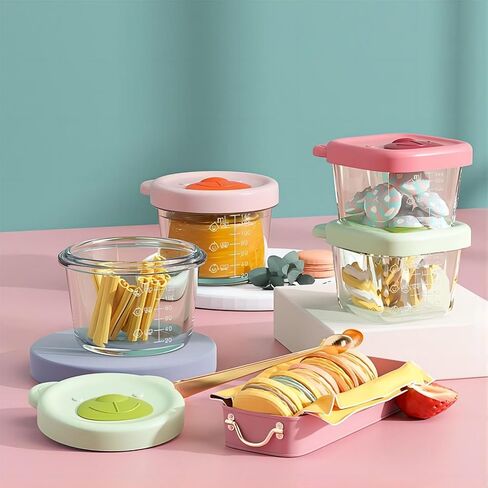 CUAIBB Baby Bowls,4 Pack Baby Food Storage Containers, 4.39+5.4 oz Glass Baby Food Containers - Leakproof Storage Jars with Breathable Holes Lids (Green Pink - 4 Set) in Saudi Arabia