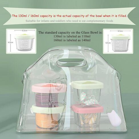 CUAIBB Baby Bowls,4 Pack Baby Food Storage Containers, 4.39+5.4 oz Glass Baby Food Containers - Leakproof Storage Jars with Breathable Holes Lids (Green Pink - 4 Set) in Kuwait