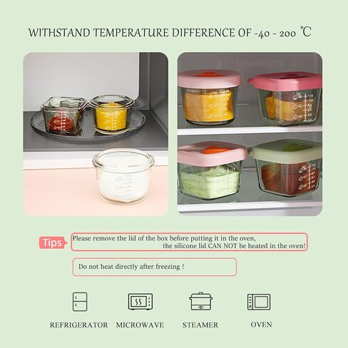 CUAIBB Baby Bowls,4 Pack Baby Food Storage Containers, 4.39+5.4 oz Glass Baby Food Containers - Leakproof Storage Jars with Breathable Holes Lids (Green Pink - 4 Set) in Kuwait