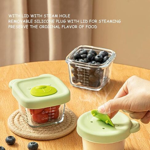 CUAIBB Baby Bowls,4 Pack Baby Food Storage Containers, 4.39+5.4 oz Glass Baby Food Containers - Leakproof Storage Jars with Breathable Holes Lids (Green Pink - 4 Set) in Kuwait