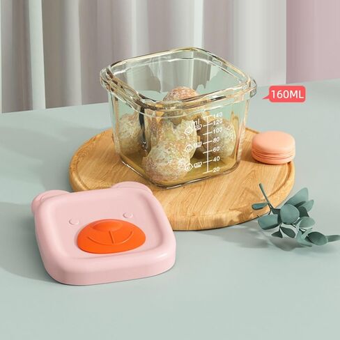 CUAIBB Baby Bowls,4 Pack Baby Food Storage Containers, 4.39+5.4 oz Glass Baby Food Containers - Leakproof Storage Jars with Breathable Holes Lids (Green Pink - 4 Set) in Kuwait