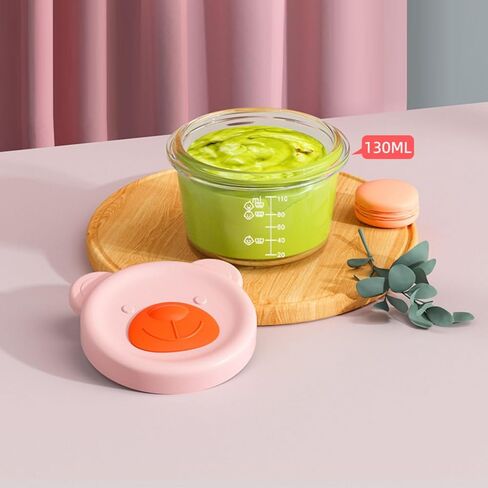 CUAIBB Baby Bowls,4 Pack Baby Food Storage Containers, 4.39+5.4 oz Glass Baby Food Containers - Leakproof Storage Jars with Breathable Holes Lids (Green Pink - 4 Set) in Kuwait