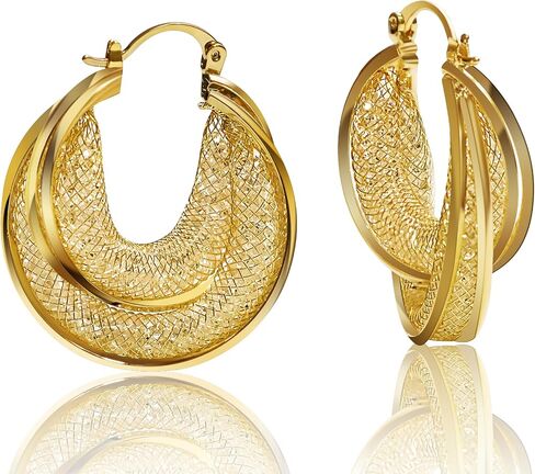 LAOGESH 14K Gold Plated 925 Pure Silver Hypoallergenic Dainty Crystal Hoop Earrings for Women in Saudi Arabia