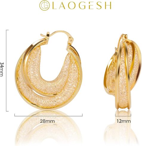 LAOGESH 14K Gold Plated 925 Pure Silver Hypoallergenic Dainty Crystal Hoop Earrings for Women in Saudi Arabia