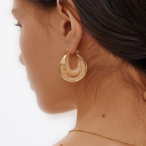 LAOGESH 14K Gold Plated 925 Pure Silver Hypoallergenic Dainty Crystal Hoop Earrings for Women in Saudi Arabia