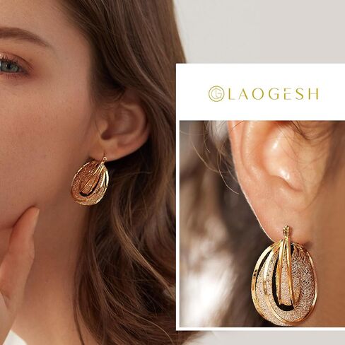 LAOGESH 14K Gold Plated 925 Pure Silver Hypoallergenic Dainty Crystal Hoop Earrings for Women in Saudi Arabia